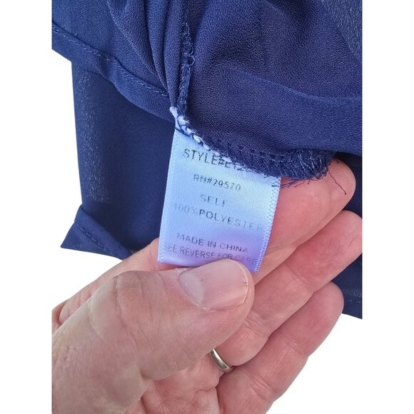 Everly Sheer Navy Blouse With Bow Detail & 3/4 Sleeves M Polyester Womens Top - Picture 4 of 6